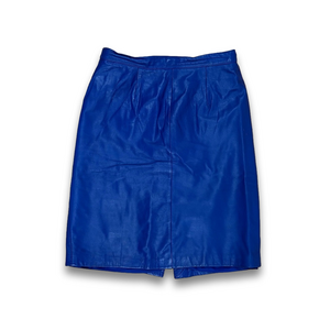 Vintage Cobalt Blue Women's Knee-Length Leather Pencil Skirt Size Medium​